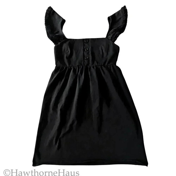 ASOS Black Babydoll Mini Dress Sze 6 Empire Waist Stretch Cocktail Fringe Sleeve - Picture 3 of 9